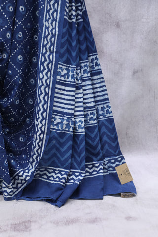 Indigo HBP Cotton Saree - SRICS1888