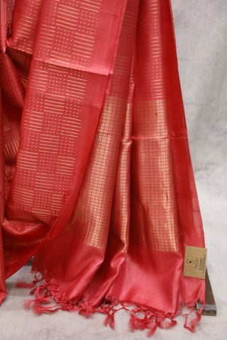 Tomato Red Tussar Silk Saree - SRTRTSS83EX