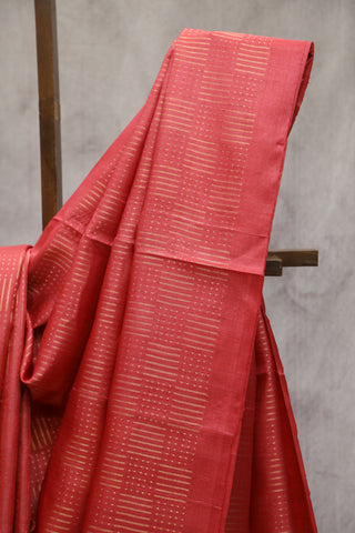 Tomato Red Tussar Silk Saree - SRTRTSS83EX