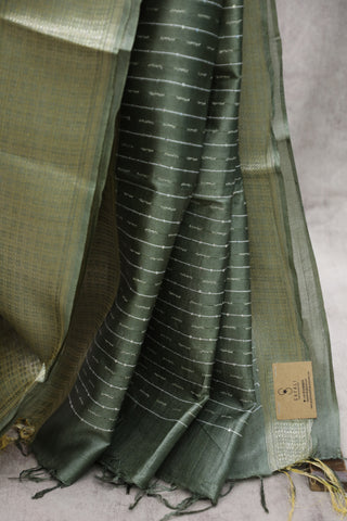 Moss Green Tussar Silk Saree - SRMGTSS98EX