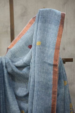 Ash Blue Linen Jamdani Saree - SRABLJS160