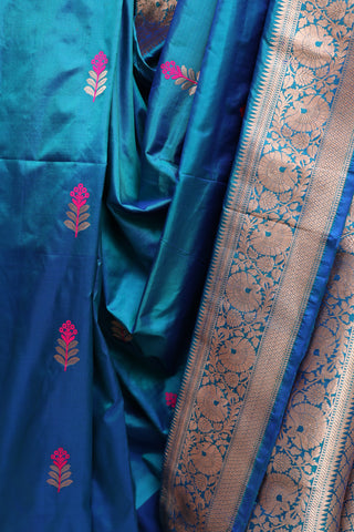 Teal Blue Banarasi Silk Saree-SRTBBSS266