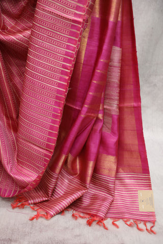 Pink Tussar Silk Saree - SRGKTSS122EX