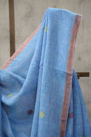 Light Blue Linen Jamdani Saree -SRLBLJS06EX