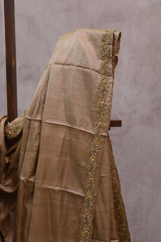 Beige Zardosi Tussar Silk Saree-SRBZTSS16