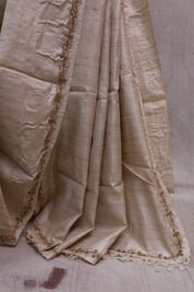 Cream Zardosi Tussar Silk Saree-SRCZTSS17