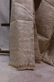 Cream Zardosi Tussar Silk Saree-SRCZTSS17