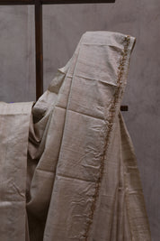 Cream Zardosi Tussar Silk Saree-SRCZTSS17