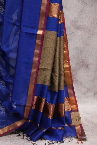 Dark Blue Silk Maheshwari Saree - SRDBSMS283