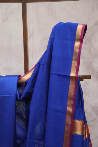 Dark Blue Silk Maheshwari Saree - SRDBSMS283