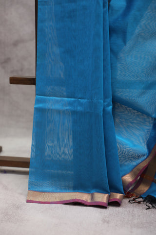 Sky Blue Silk Maheshwari Saree - SRSBSMS282