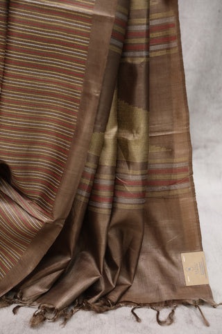 Brown Tussar Silk Saree - SRBTSS680