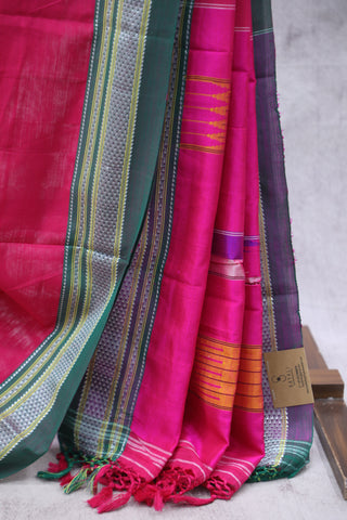 Pink Cotton Ilkal Saree with Chikki Border -SRPCIS427