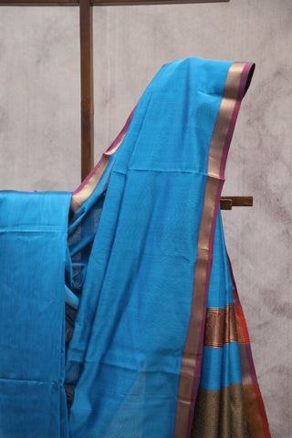 Sky Blue Silk Maheshwari Saree - SRSBSMS282