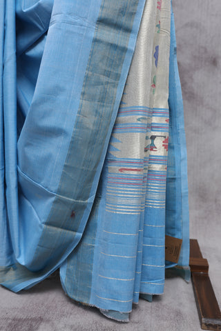 Light Blue Cotton Paithani Saree-SRLBCPS336