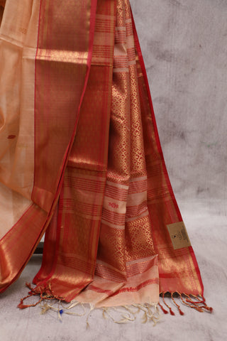 Pastel Carrot Maheshwari Tissue Silk Saree - SRPCSMTSS199