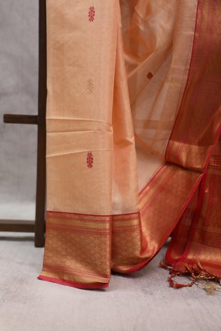 Pastel Carrot Maheshwari Tissue Silk Saree - SRPCSMTSS199