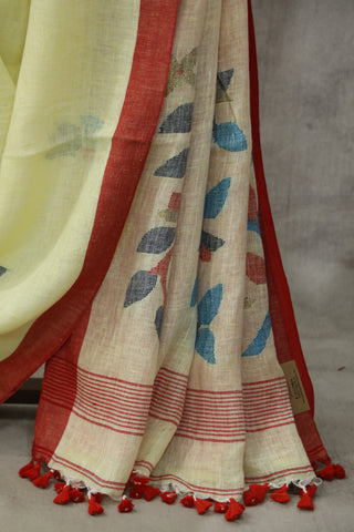 Light Yellow Linen Jamdani Saree -SRLYLJS25EX