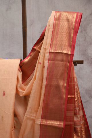 Pastel Carrot Maheshwari Tissue Silk Saree - SRPCSMTSS199