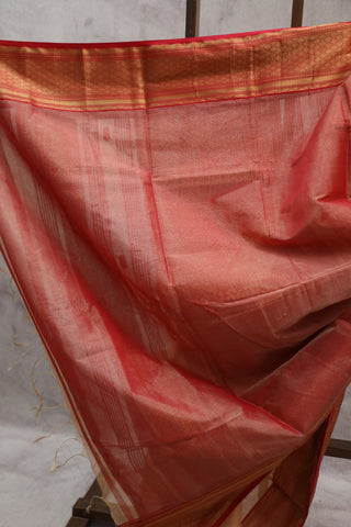 Pastel Carrot Maheshwari Tissue Silk Saree - SRPCSMTSS199