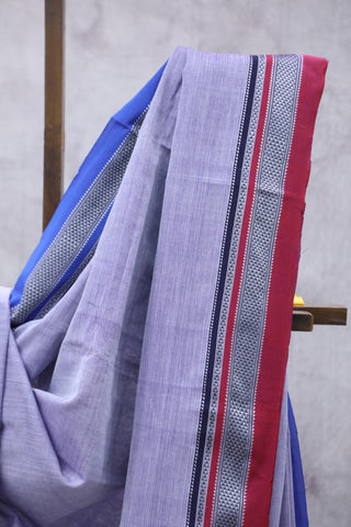 Blue Cotton Ilkal Saree with Chikki Border -SRBCIS428