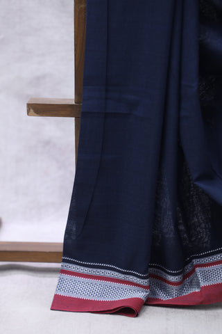 Navy Blue Cotton Ilkal Saree with Chikki Border -SRNBCIS426