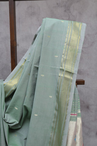 Light Moss Green Cotton Paithani Saree-SRLMGCPS337