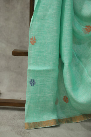 Sea Green Linen Jamdani Saree - SRSSGJS202