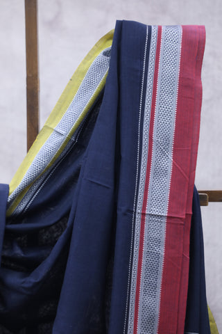 Navy Blue Cotton Ilkal Saree with Chikki Border -SRNBCIS426