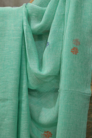 Sea Green Linen Jamdani Saree - SRSSGJS202