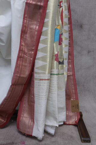 White Cotton Paithani Saree-SRWCPS338