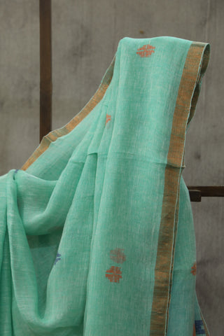 Sea Green Linen Jamdani Saree - SRSSGJS202