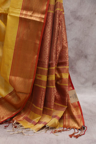 Yellow Maheshwari Tissue Silk Saree - SRYSMS195