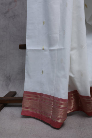 White Cotton Paithani Saree-SRWCPS338