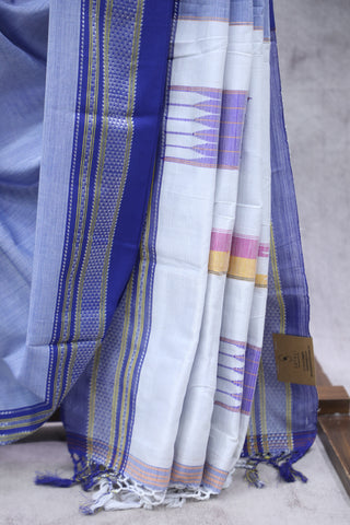 Light Blue Cotton Ilkal Saree with Chikki Border-SRLBCIS425