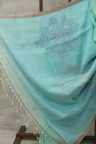 Sea Green Linen Jamdani Saree - SRSSGJS202