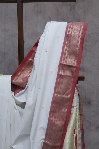 White Cotton Paithani Saree-SRWCPS338