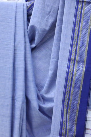 Light Blue Cotton Ilkal Saree with Chikki Border-SRLBCIS425