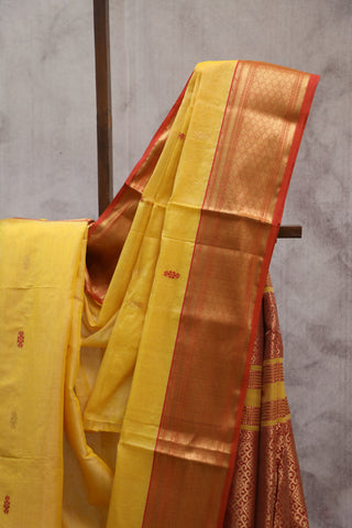 Yellow Maheshwari Tissue Silk Saree - SRYSMS195