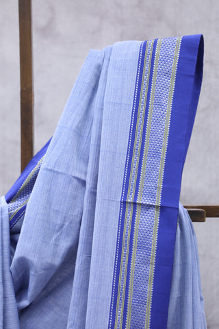 Light Blue Cotton Ilkal Saree with Chikki Border-SRLBCIS425