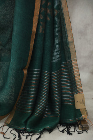 Green Linen Jamdani Saree -SRGLJS01EX