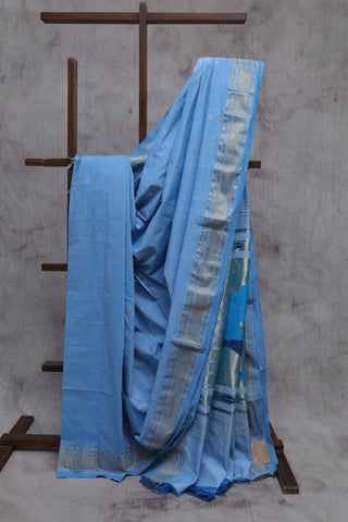 Light Blue Cotton Paithani Saree-SRLBCPS339