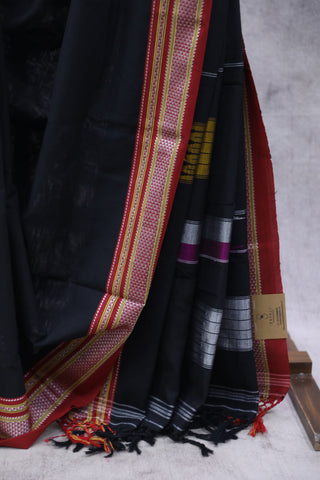 Black Cotton Ilkal Saree with Chikki Border -SRBCIS424