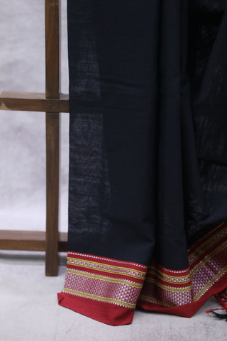 Black Cotton Ilkal Saree with Chikki Border -SRBCIS424