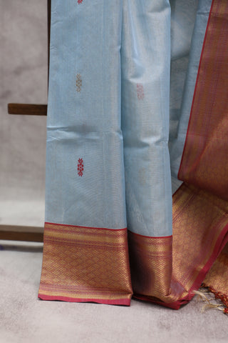 Teal Blue Maheshwari Tissue Silk Saree -SRTBTSSMS197