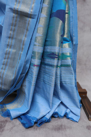 Light Blue Cotton Paithani Saree-SRLBCPS339