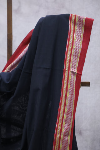 Black Cotton Ilkal Saree with Chikki Border -SRBCIS424