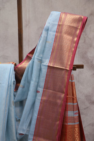 Teal Blue Maheshwari Tissue Silk Saree -SRTBTSSMS197