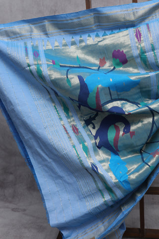 Light Blue Cotton Paithani Saree-SRLBCPS339