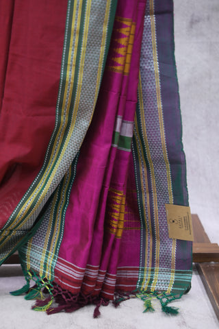 Maroon Cotton Ilkal Saree with Chikki Border -SRMCIS423